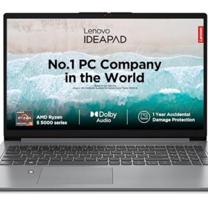 Lenovo IdeaPad 1 AMD Ryzen 5 5500U 15.6" HD Thin and Light Laptop (8GB RAM/512GB SSD/Windows 11 Home/Office Home 2024/1 Year ADP Free/Grey/1.6Kg), 82R4011MIN